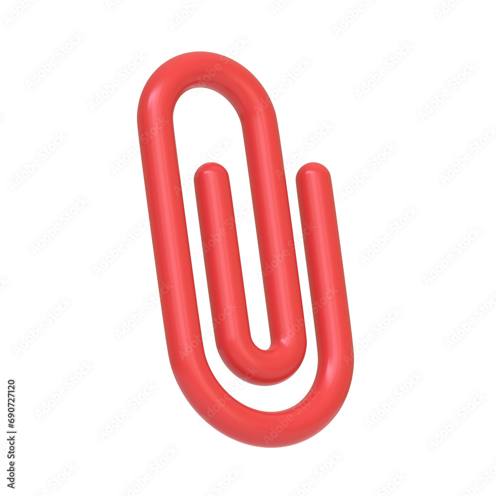 Red paper clip isolated on white background. 3D icon, sign and symbol. Cartoon minimal style. 3D Render Illustration Red paper clip isolated on white background. 3D icon, sign and symbol. Cartoon minimal style. 3D Render Illustration