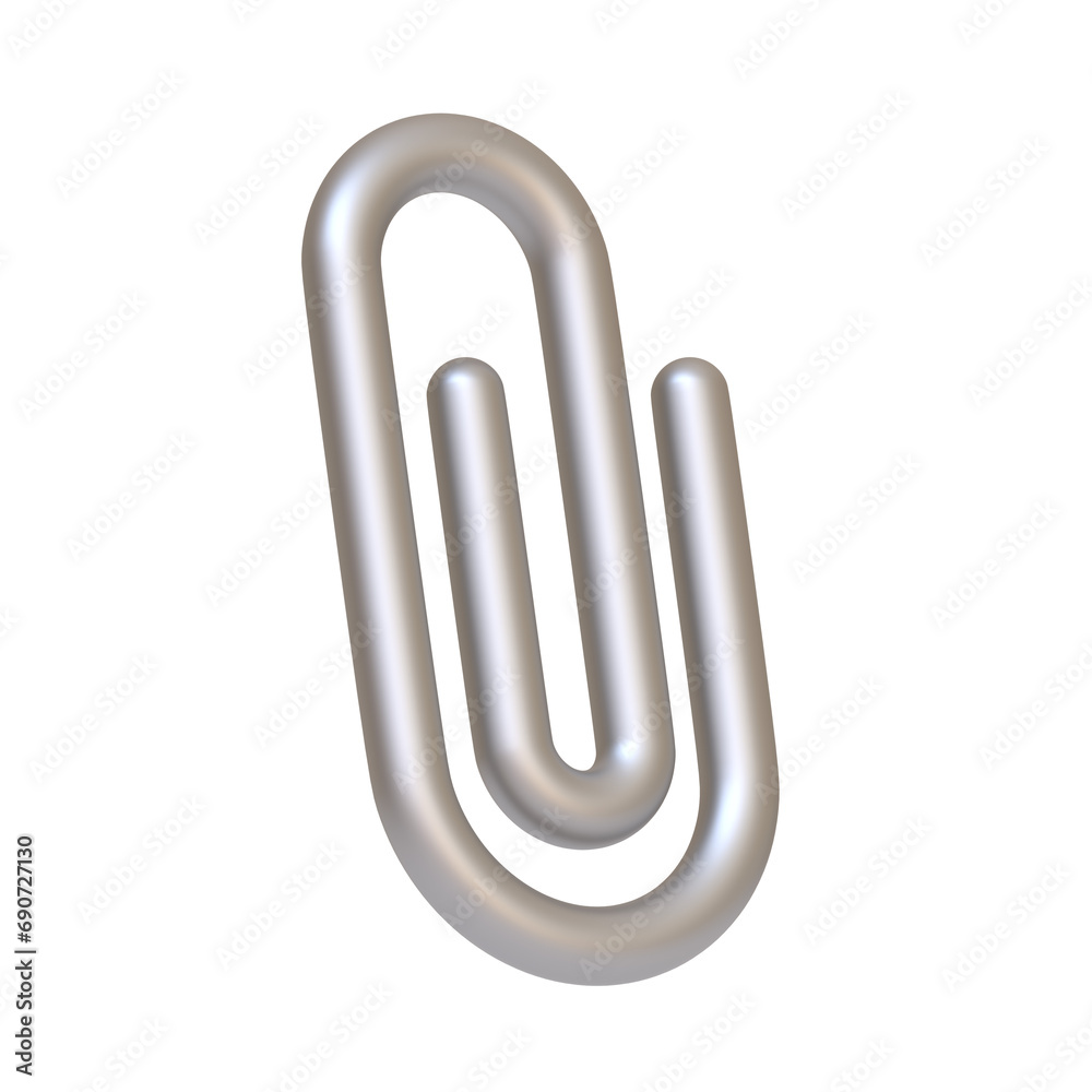 Silver paper clip isolated on white background. 3D icon, sign and symbol. Cartoon minimal style. 3D Render Illustration Silver paper clip isolated on white background. 3D icon, sign and symbol. Cartoon minimal style. 3D Render Illustration
