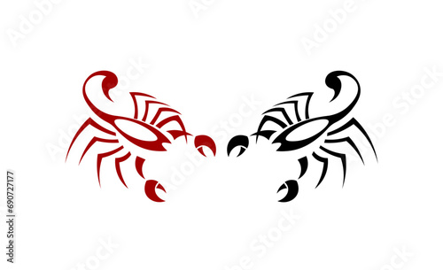 Vector illustration of red and black crayfish silhouettes on a white background