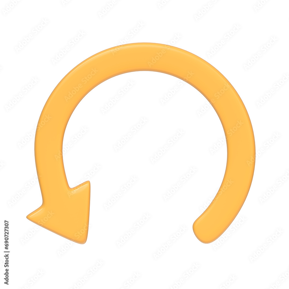 Yellow arrow icon, update symbol isolated on white background. 3D icon, sign and symbol. Cartoon minimal style. Front view. 3D Render Illustration Yellow arrow icon, update symbol isolated on white background. 3D icon, sign and symbol. Cartoon minimal style. Front view. 3D Render Illustration