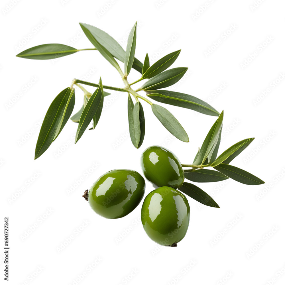 Green olives with leaves isolated on transparent or white background, png Green olives with leaves isolated on transparent or white background, png