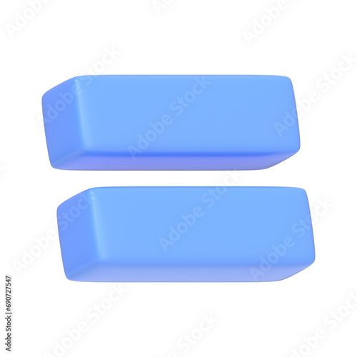 Blue equals sign isolated on white background. 3D icon, sign and symbol. Cartoon minimal style. 3D Render Illustration