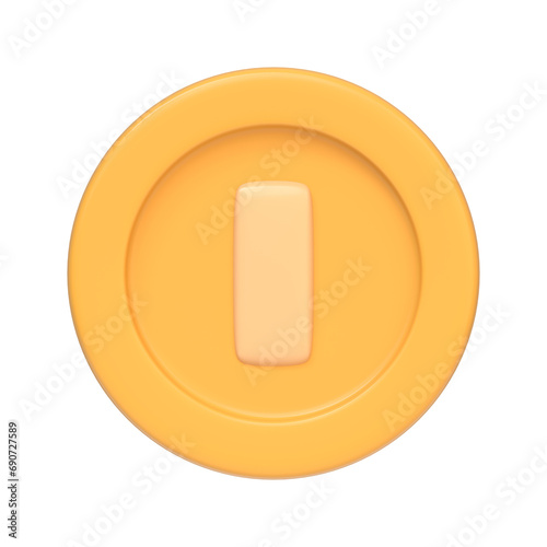 Gold coin from the game Mario isolated on white background. 3D icon, sign and symbol. Cartoon minimal style. Front view. 3D Render Illustration photo