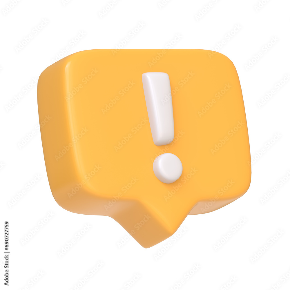 Yellow danger attention bell or red emergency notifications alert isolated on white background. 3D icon, sign and symbol. Cartoon minimal style. 3D Render Illustration