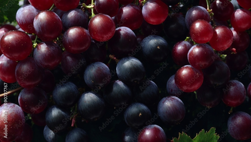 A Cluster of Fresh Grapes on a Wooden Table