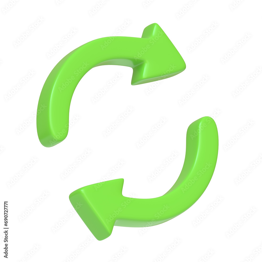 Two green arrows icon, update symbol isolated on white background. 3D icon, sign and symbol. Cartoon minimal style. 3D Render Illustration Two green arrows icon, update symbol isolated on white background. 3D icon, sign and symbol. Cartoon minimal style. 3D Render Illustration