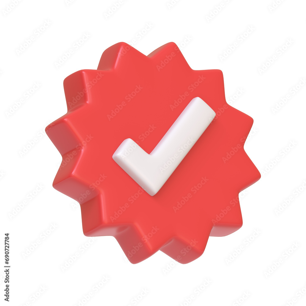 Red verify check icon isolated on white background. 3D icon, sign and symbol. Cartoon minimal style. 3D Render Illustration Red verify check icon isolated on white background. 3D icon, sign and symbol. Cartoon minimal style. 3D Render Illustration