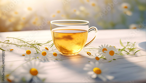 Chamomile tea with copy space