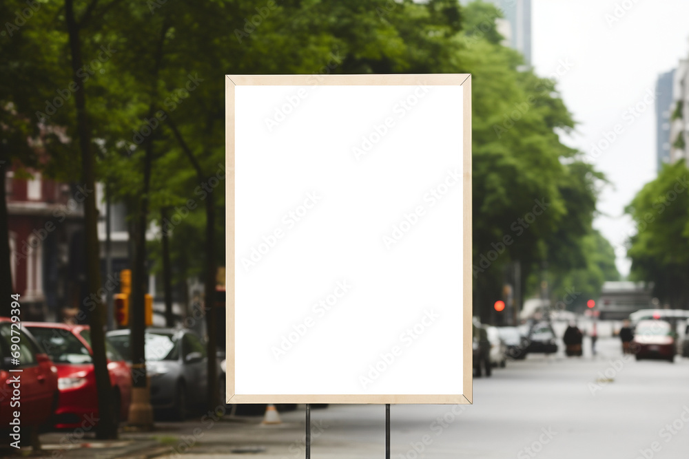 Urban Greenery: Transparent Billboard Mockup Amidst City Trees and Foliage Urban Greenery: Transparent Billboard Mockup Amidst City Trees and Foliage