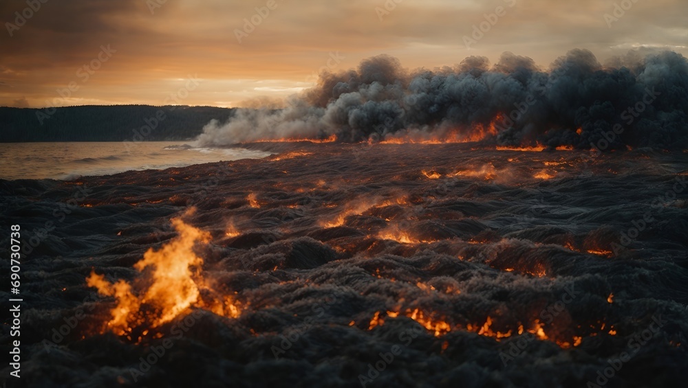 A Fiery Blaze Illuminating the Waters