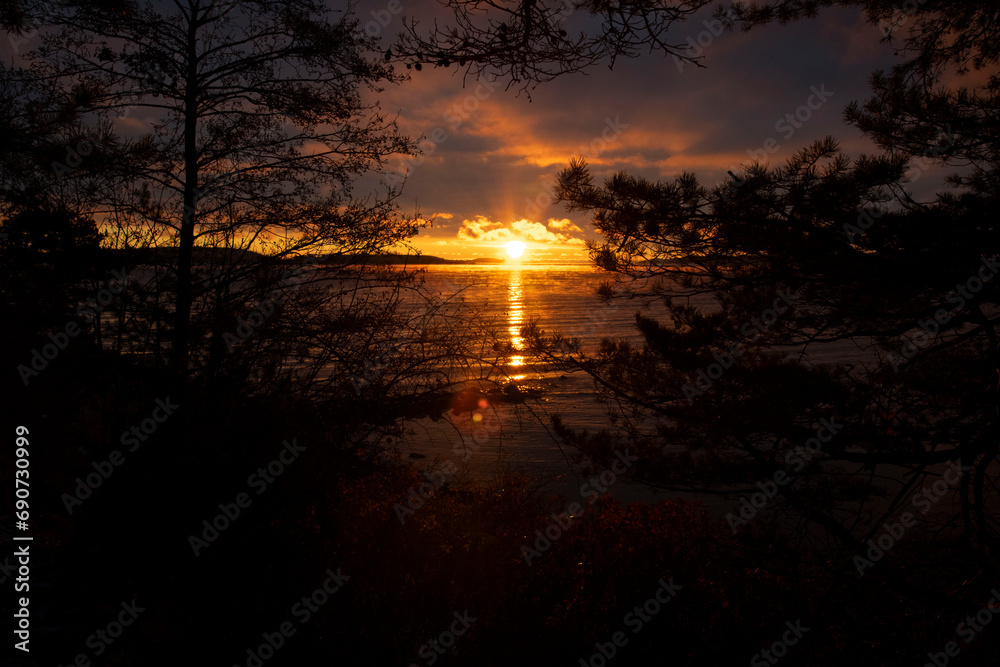 Naklejka premium sunset over the river