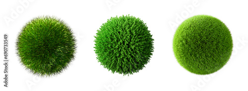 a set of round spheres in the textures of different grass. Source or mockup. 3d render