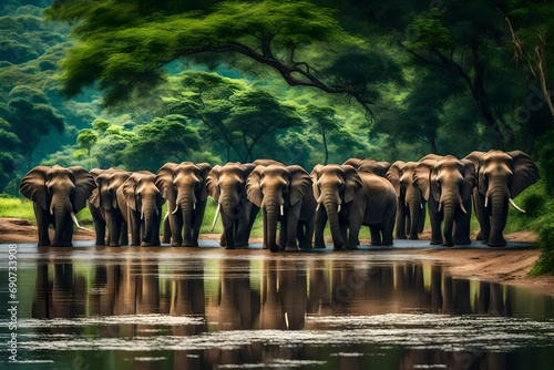 herd of elephant in the nature park in chiang mai