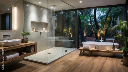 Minimalist White Marble Bathroom - AI Generated © ArquitecAi