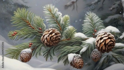 pine cones on snow