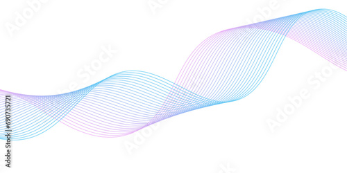 Abstract background with waves for banner. Medium banner size. Vector background with lines. Element for design isolated on white. Colorful. Pink and blue background