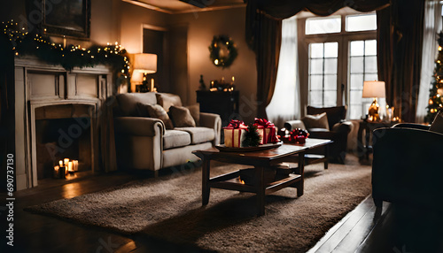 Obraz na płótnie The living room is decorated for Christmas w salonie