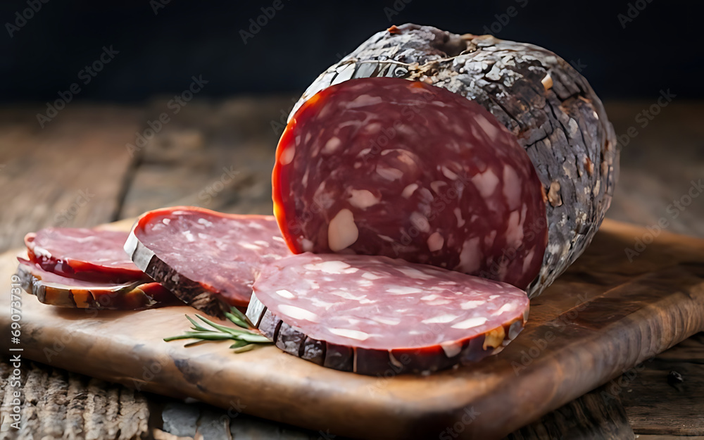 Capture the essence of Genoa Salami in a mouthwatering food photography shot Generative AI