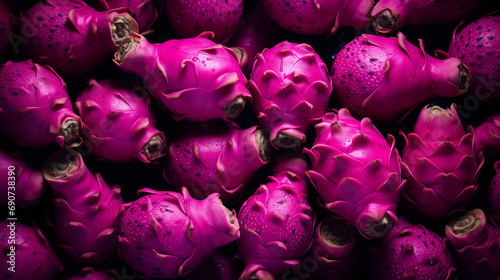 pink dragon fruit or pitaya. Closeup to show the texture and vibrant pink color with purple tone. Fresh and ripe healthy and exotic food from Asia for a background