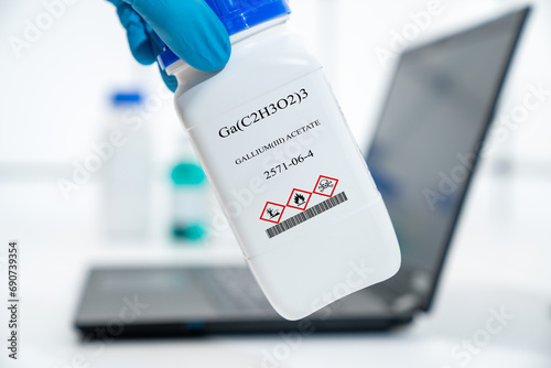 Ga(C2H3O2)3 gallium(III) acetate CAS 2571-06-4 chemical substance in white plastic laboratory packaging photo