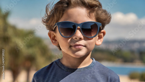 Cheerful little kid wearing sunglasess