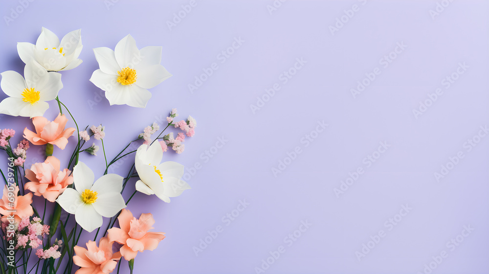 Spring flowers on a lilac background