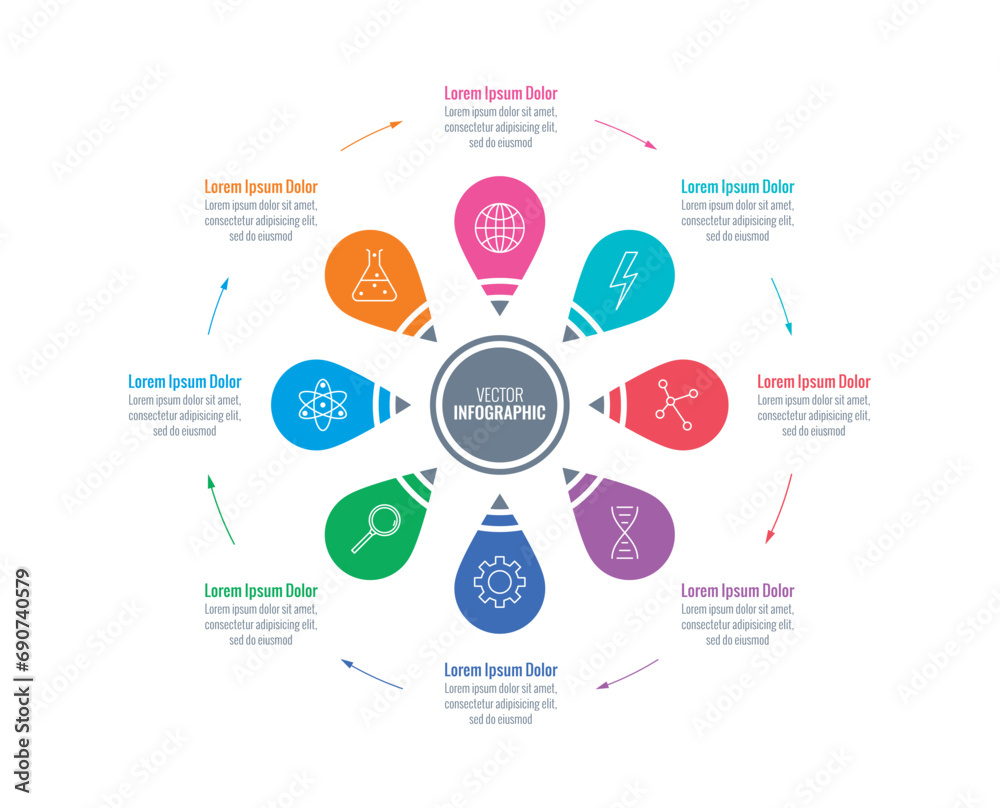 pencil infographic template. eight steps infographic design. science themed information template pencil infographic template. eight steps infographic design. science themed information template