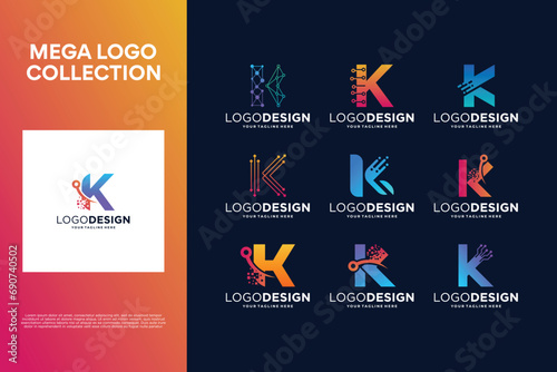 Set of creative letter K logo design. Abstract symbol for digital technology