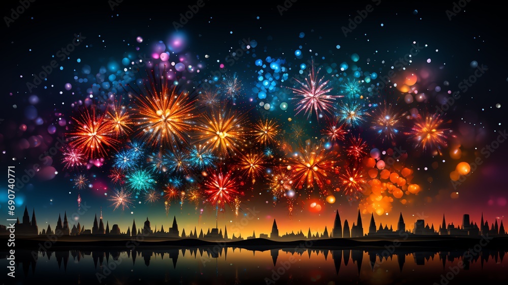 Download Fireworks fireworks in the night sky. Generate AI Stock Photo | Adobe Stock