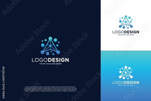 Letter A modern digital dot connection logo design inspiration