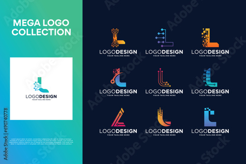 Set of creative letter L logo design. Abstract symbol for digital technology photo