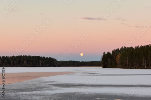 moon rise lake forest winter