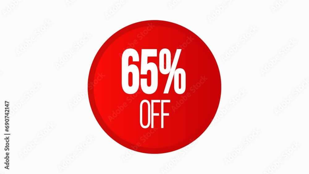 Red label Animation of a 65 percent discount sticker Red label Animation of a 65 percent discount sticker