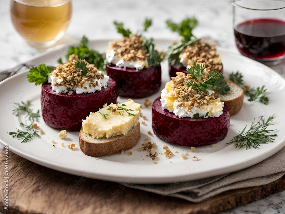 White Plate with Beets and Cream Cheese