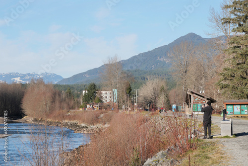 The Brackendale Eagle Run Vista Point during a fall season in Squamish, British Columbia, Canada photo