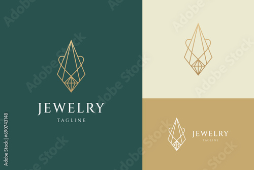 Luxury jewelry line art style logo icon design template.