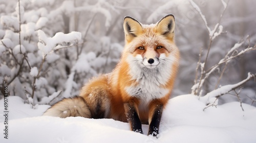 red fox sitting on snow © rai stone
