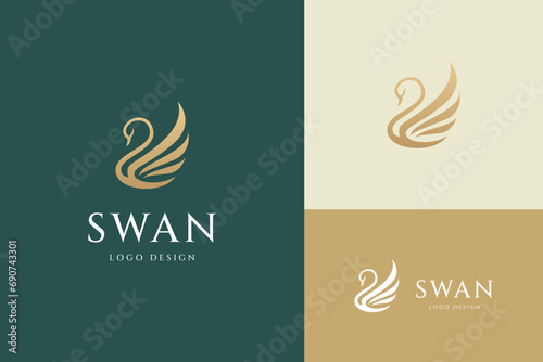 Elegant swan logo icon. Luxury cosmetic brand template. Vector illustration design template. photo