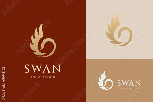 Elegant swan logo icon. Luxury vector illustration design template.