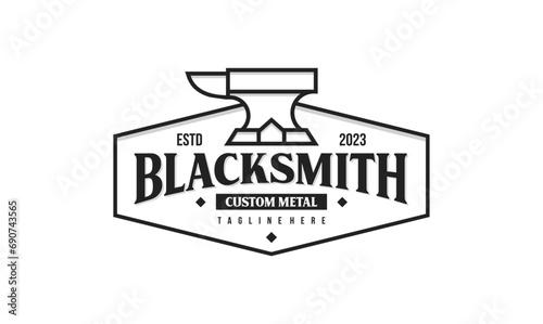 Anvil blacksmith logo design tamplate. Retro blacksmith illustration simple design.