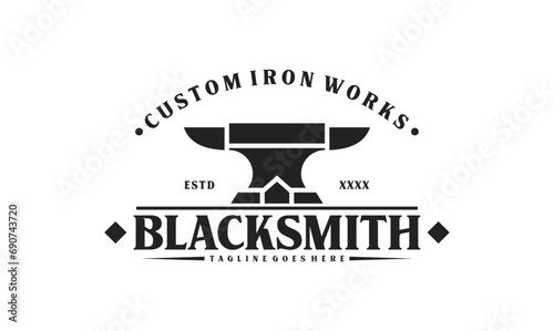 Anvil blacksmith logo design tamplate. Retro blacksmith illustration simple design.