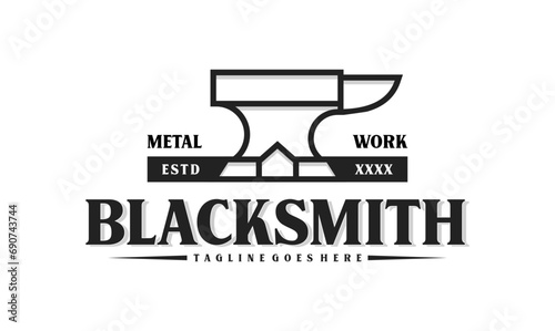 Anvil blacksmith logo design tamplate. Retro blacksmith illustration simple design.