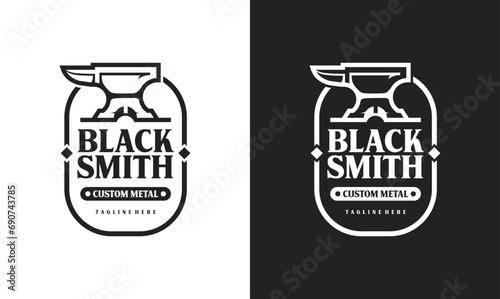 Anvil blacksmith logo design tamplate. Retro blacksmith illustration simple design. photo