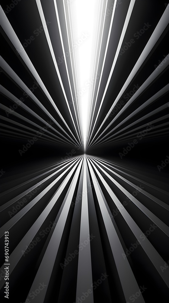 Futuristic Abstract Tunnel with Vanishing Point in Monochrome
