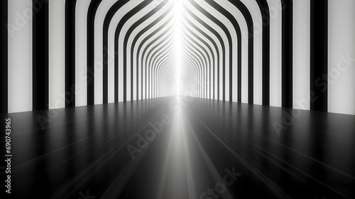 Futuristic Monochrome Tunnel with Geometric Progression