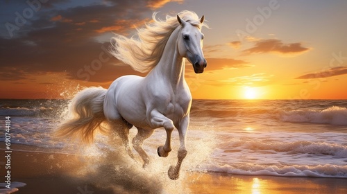 horse on the beach under sunset