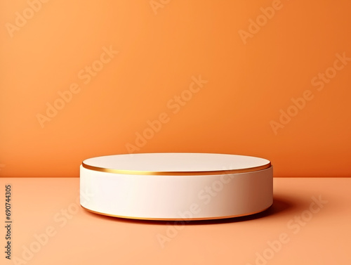 A white box with a gold rim on an orange surface. Monochrome peach fuzz background. © tilialucida