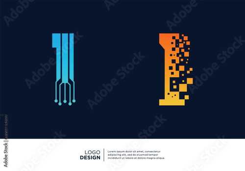 Number 1 logo design collection. Abstract symbol for digital technology.