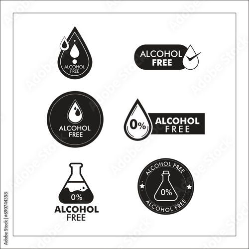 Set of Alcohol free icon & symbols 