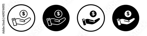Contribution icon set. money donate vector symbol. contribute donation sign. payment symbol. budget line icon in black filled and outlined style. photo